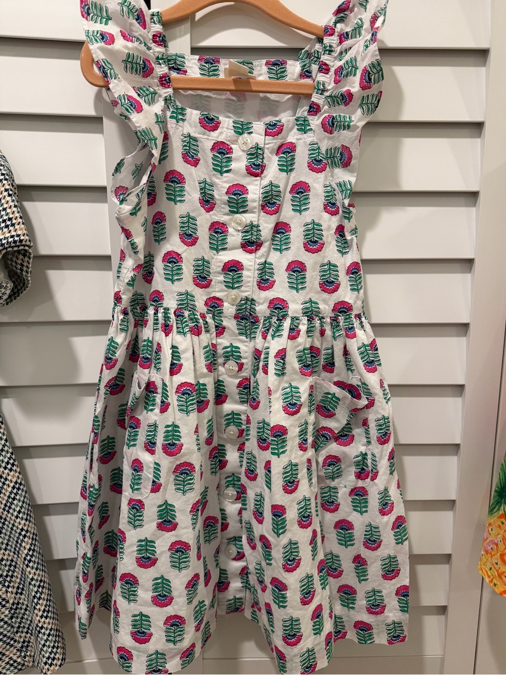 Crewcuts White Floral Print Cotton Sundress - Pink & Green